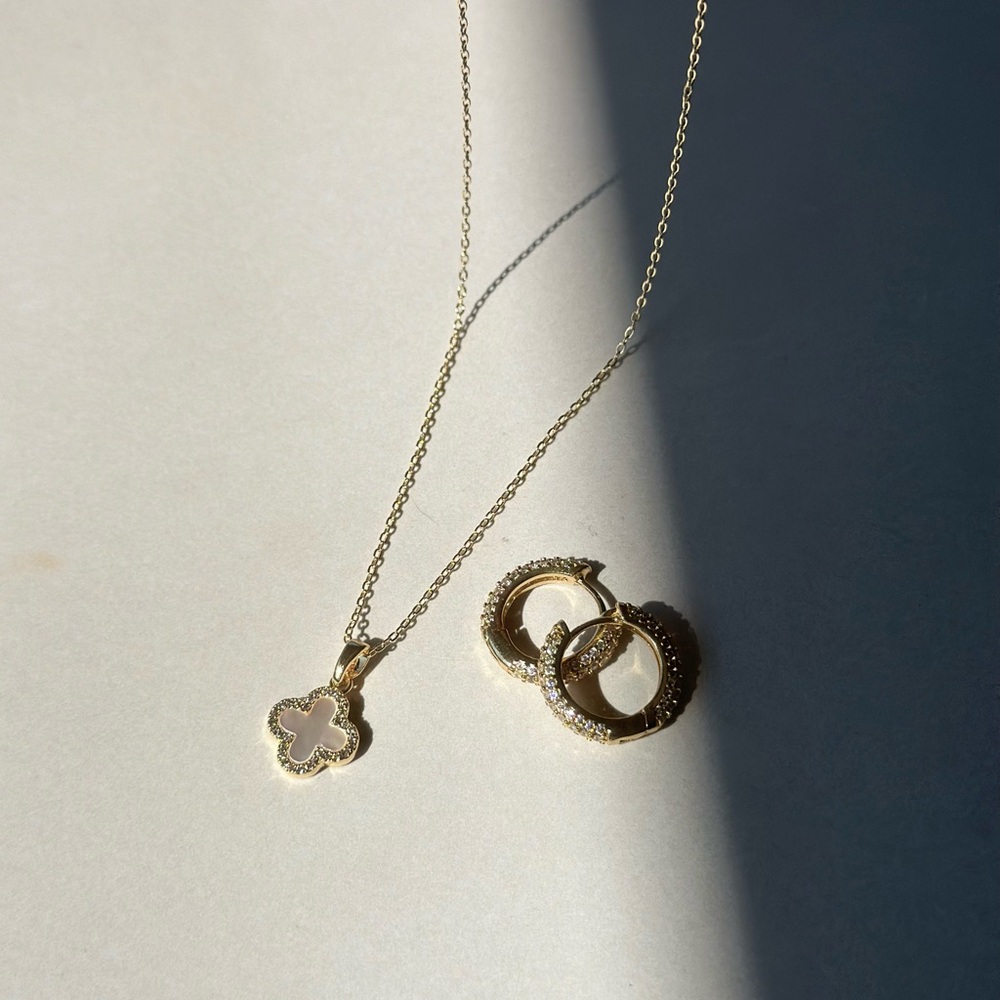 flora necklace + cz gold hoops bundle